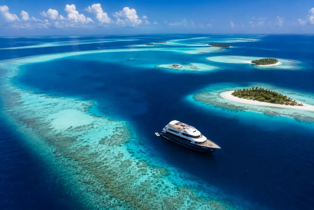 Yacht da crociera subacquea tra gli atolli delle Maldive