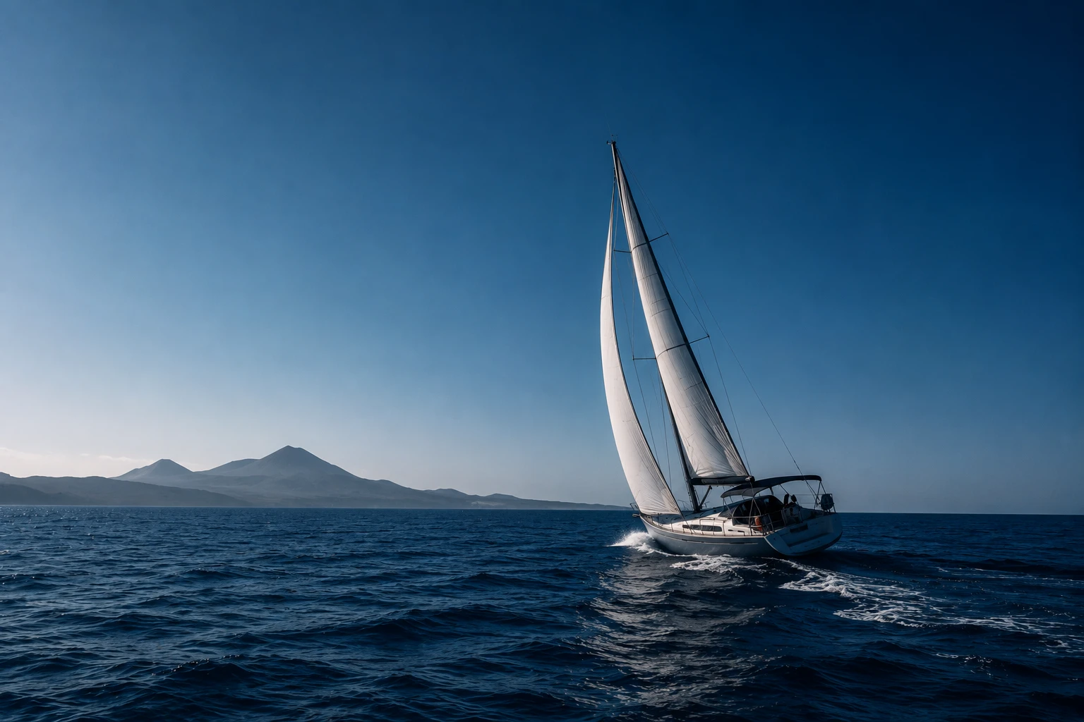 Barca a vela in navigazione davanti alla costa di Lanzarote